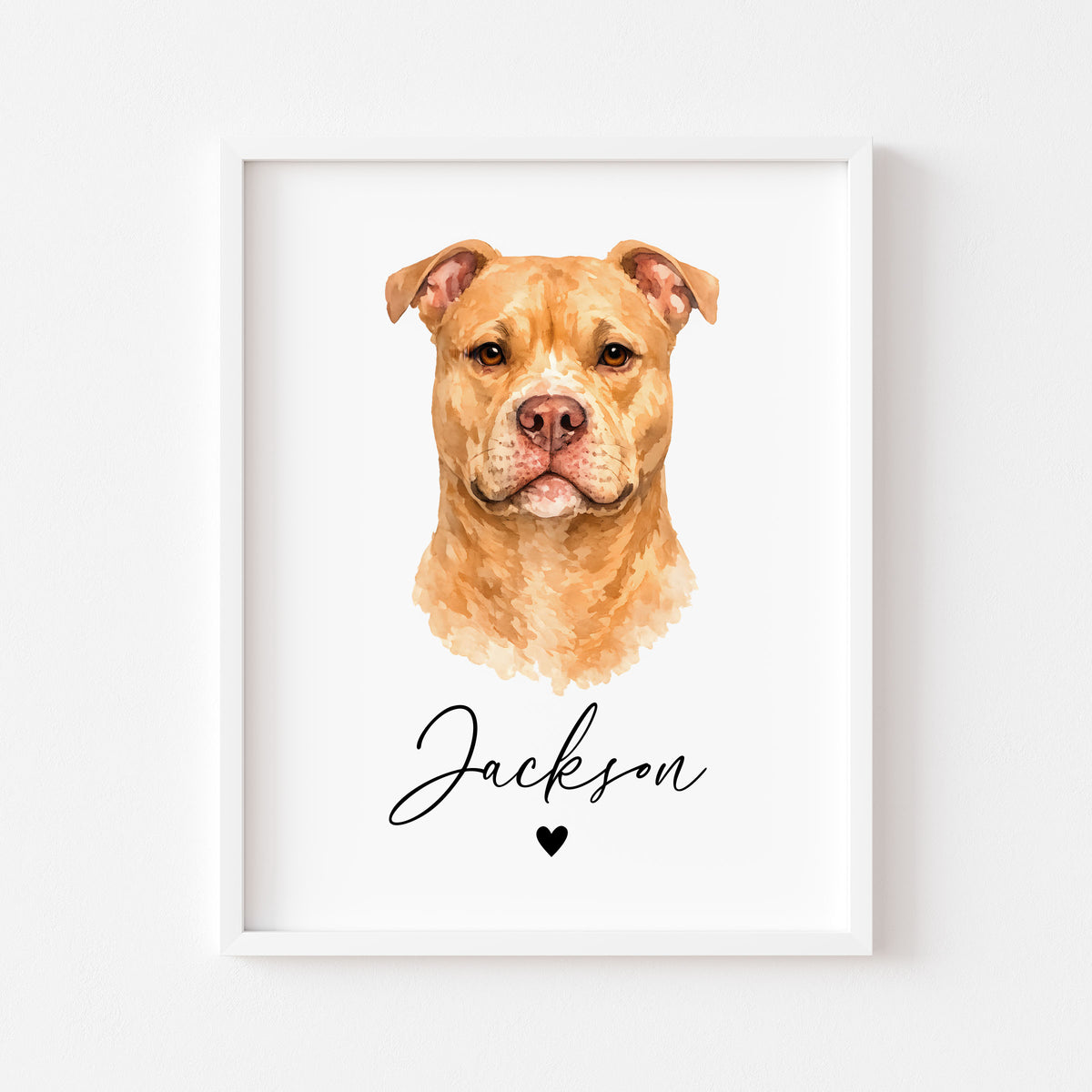 Personalised Pit bull Dog Print Custom Name Pet portrait watercolour unframed wall art poster