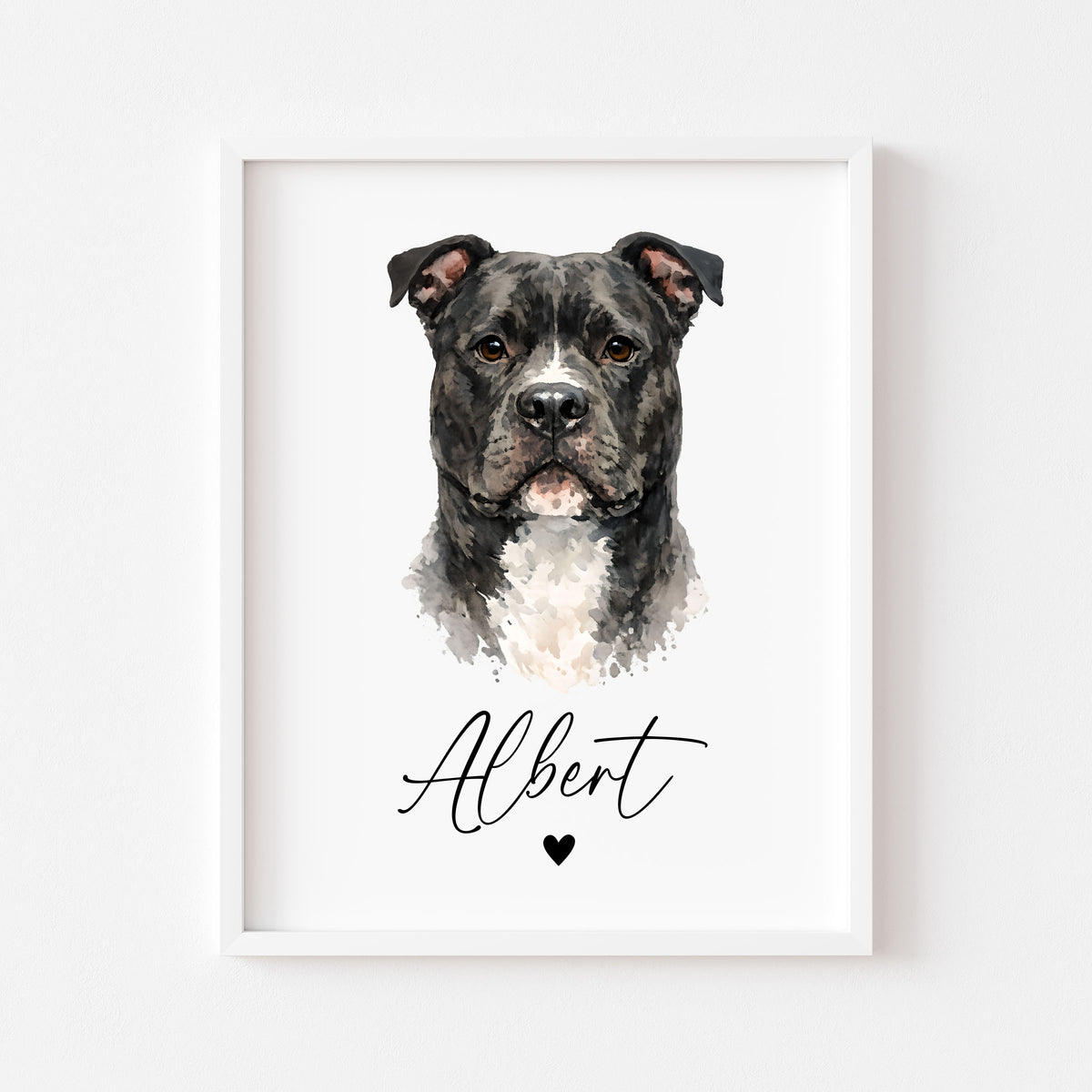 Personalised AmStaff Dog Print Custom Name Pet portrait watercolour unframed wall art poster