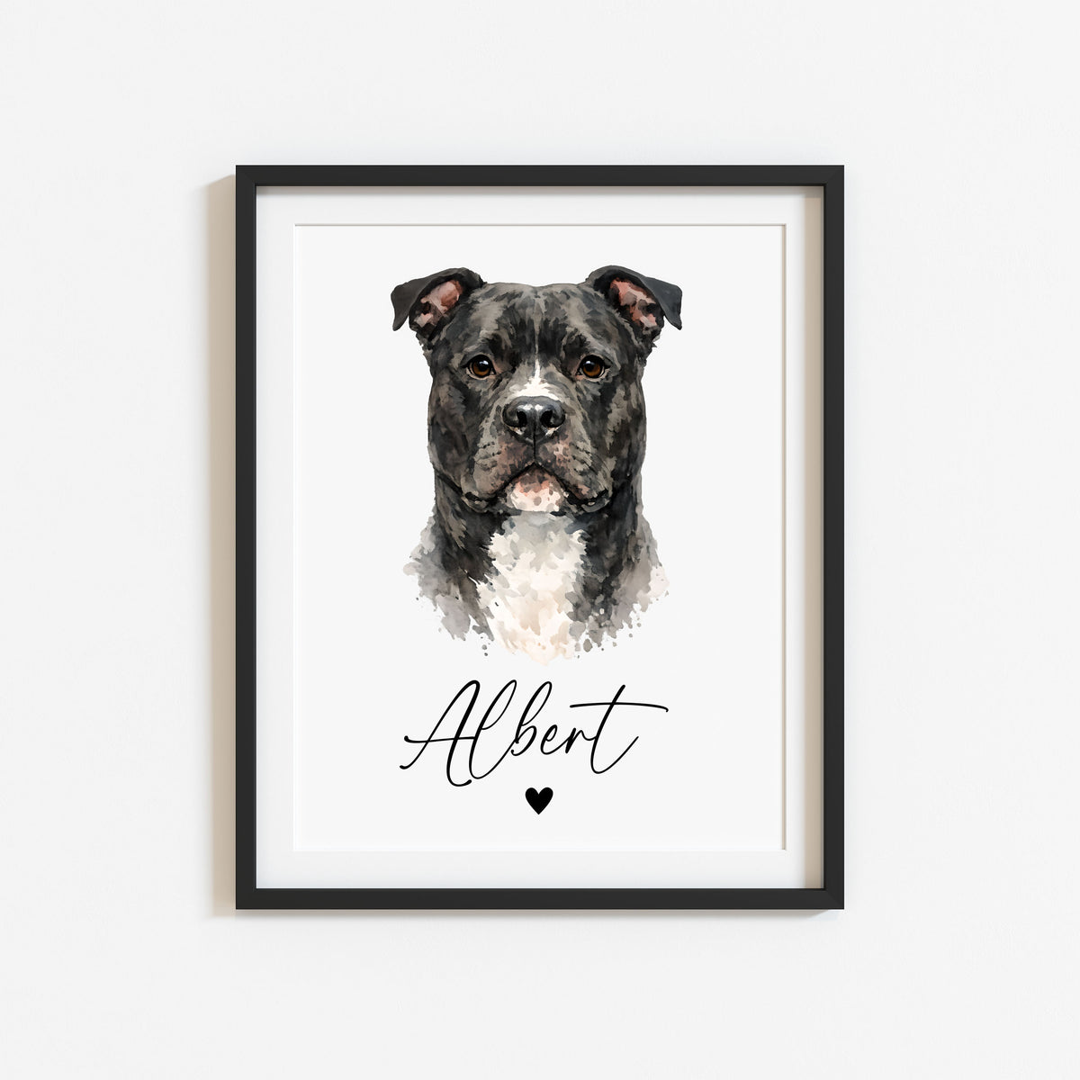 Personalised AmStaff Dog Print Custom Name Pet portrait watercolour unframed wall art poster
