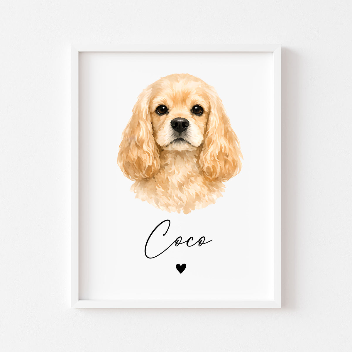Personalised Cocker Spaniel Dog Print Custom Name Pet portrait watercolour unframed wall art