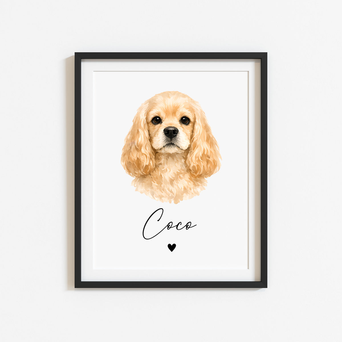 Personalised Cocker Spaniel Dog Print Custom Name Pet portrait watercolour unframed wall art