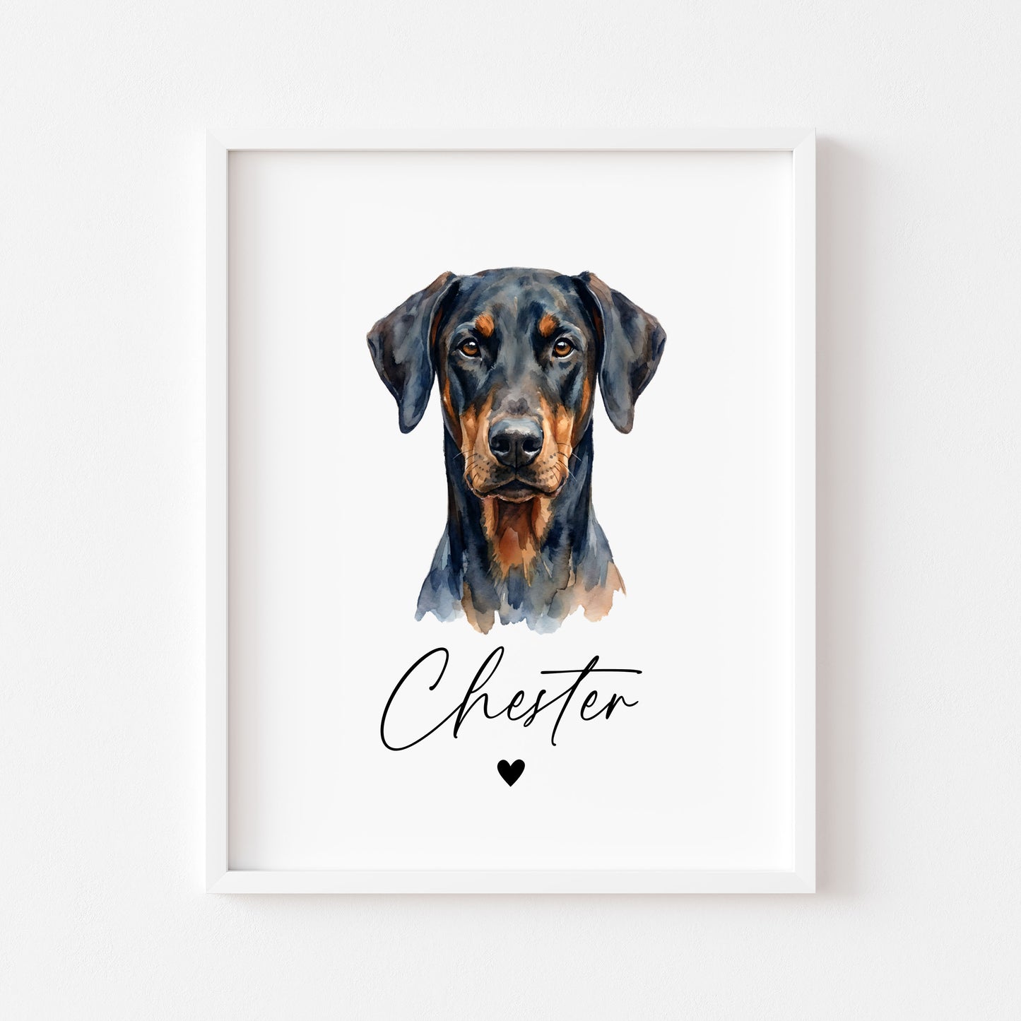 Personalised Doberman dog Print Custom Name Pet portrait - 4 options unframed wall art