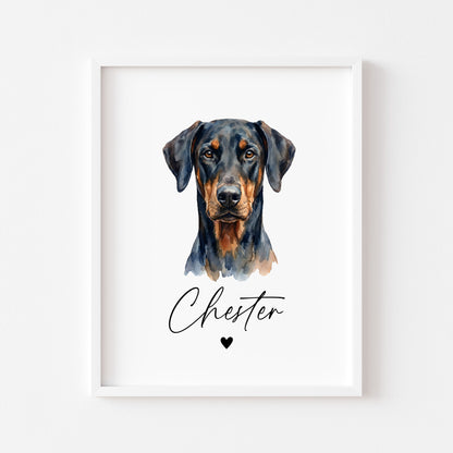 Personalised Doberman dog Print Custom Name Pet portrait - 4 options unframed wall art