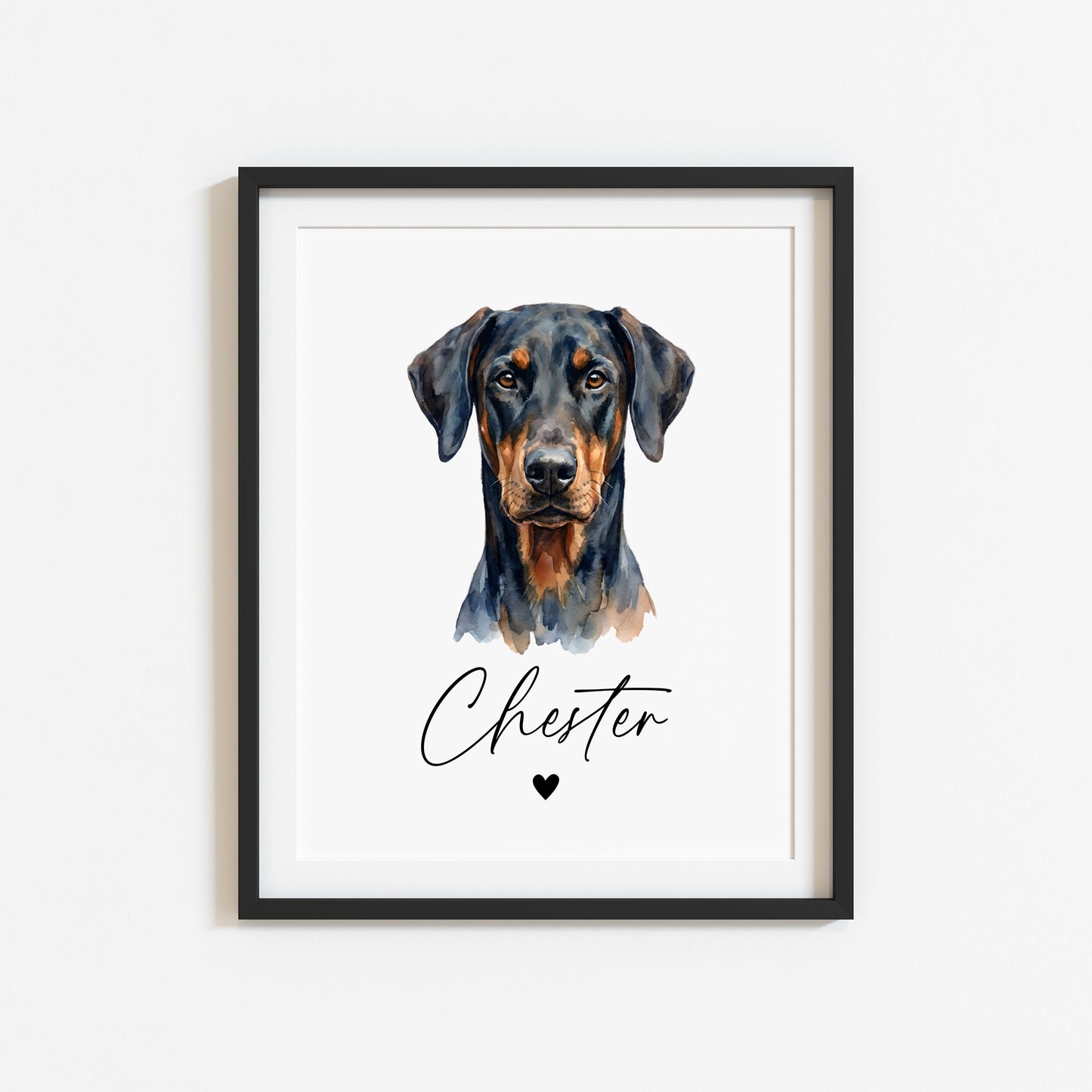 Personalised Doberman dog Print Custom Name Pet portrait - 4 options unframed wall art