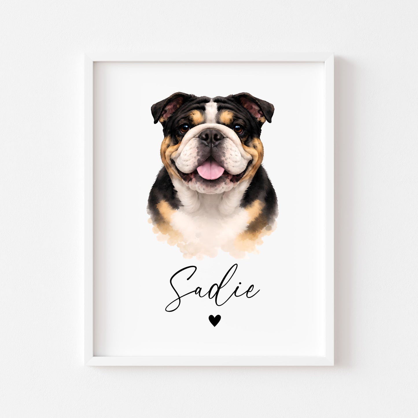 Personalised English Bulldog dog Dog Print Custom Name Pet portrait watercolour unframed wall art