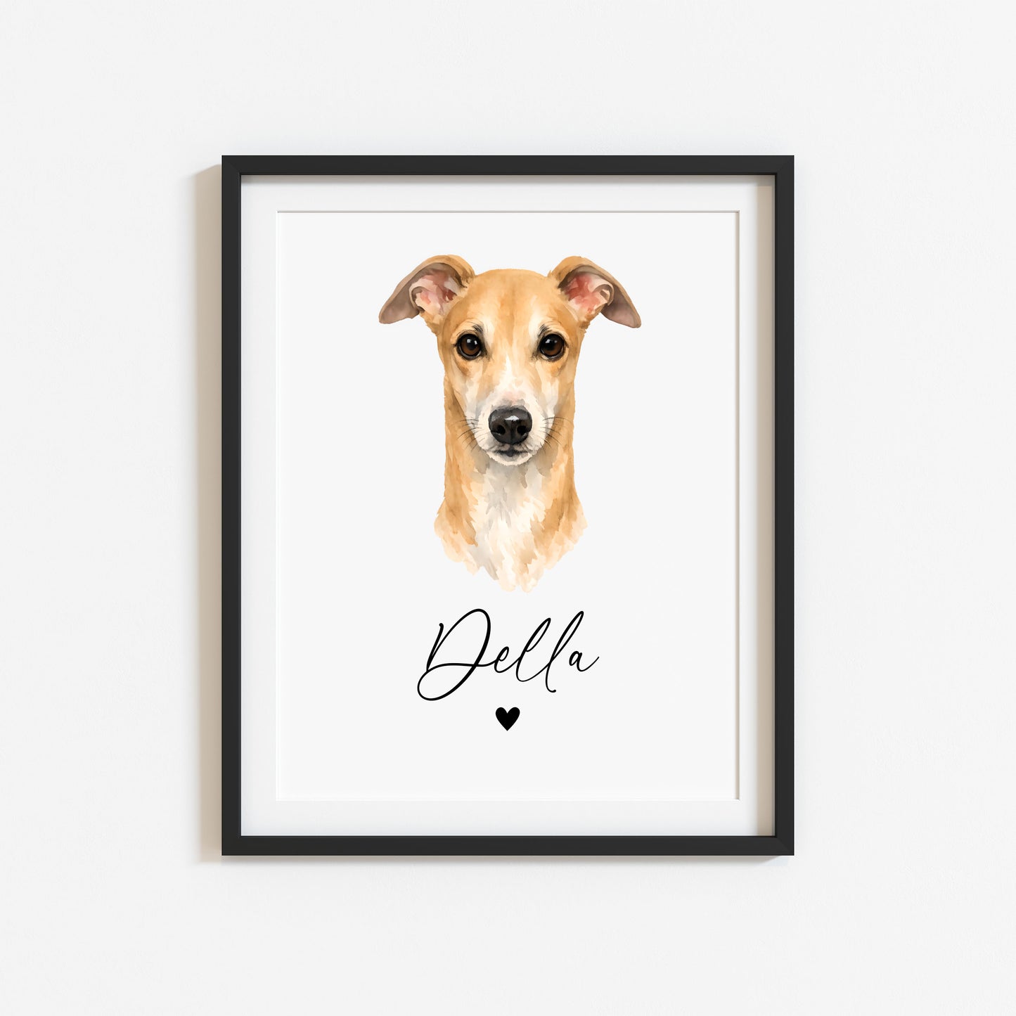 Personalised Grey Hound Print Custom Name Pet portrait - 4 colours, unframed wall art