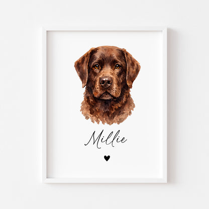 Personalised Labrador Retriever Print Custom Name Pet portrait - 3 colours, unframed wall art