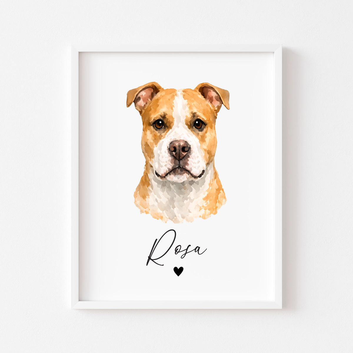 Personalised Pit bull Dog Print Custom Name Pet portrait watercolour unframed wall art poster