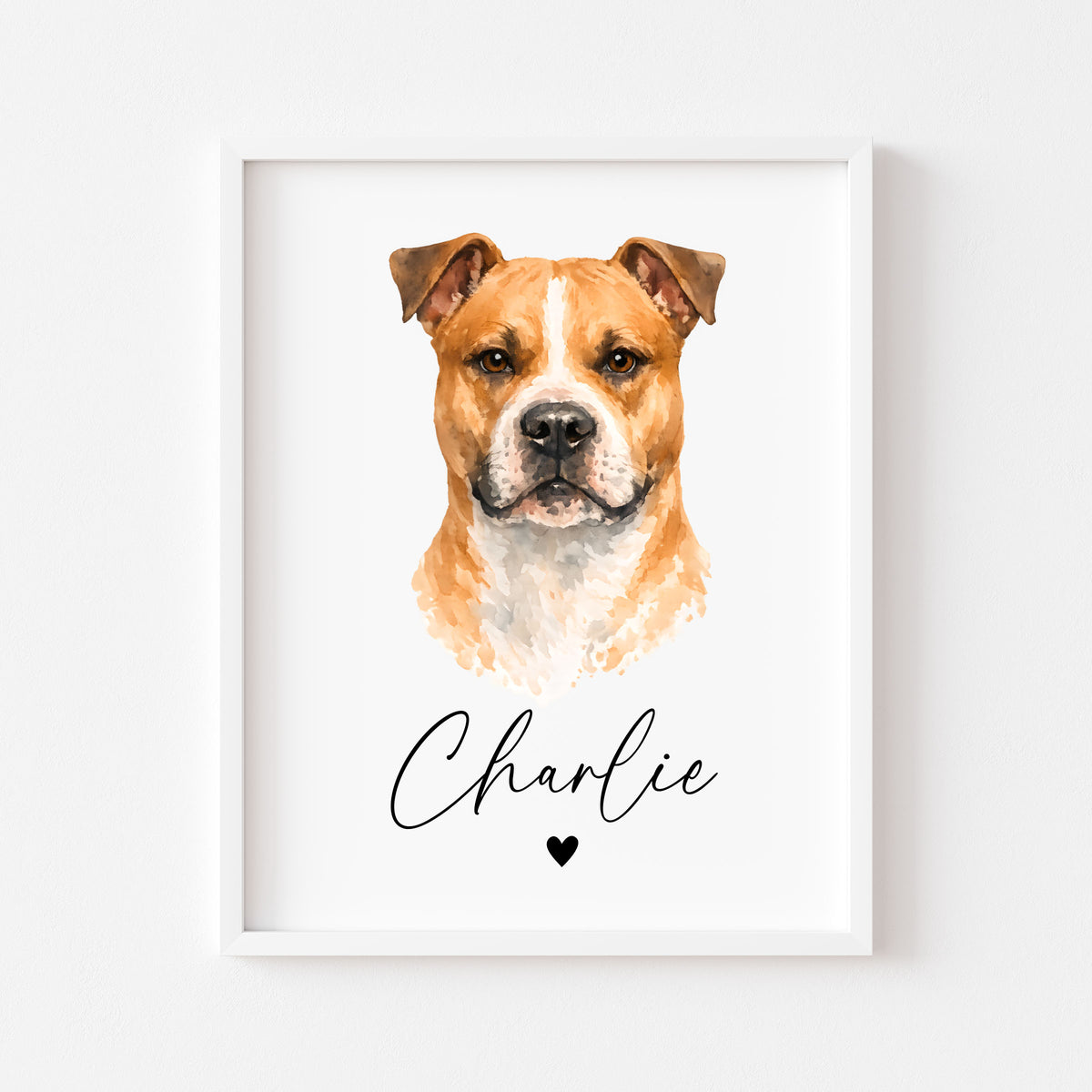 Personalised AmStaff Dog Print Custom Name Pet portrait watercolour unframed wall art poster