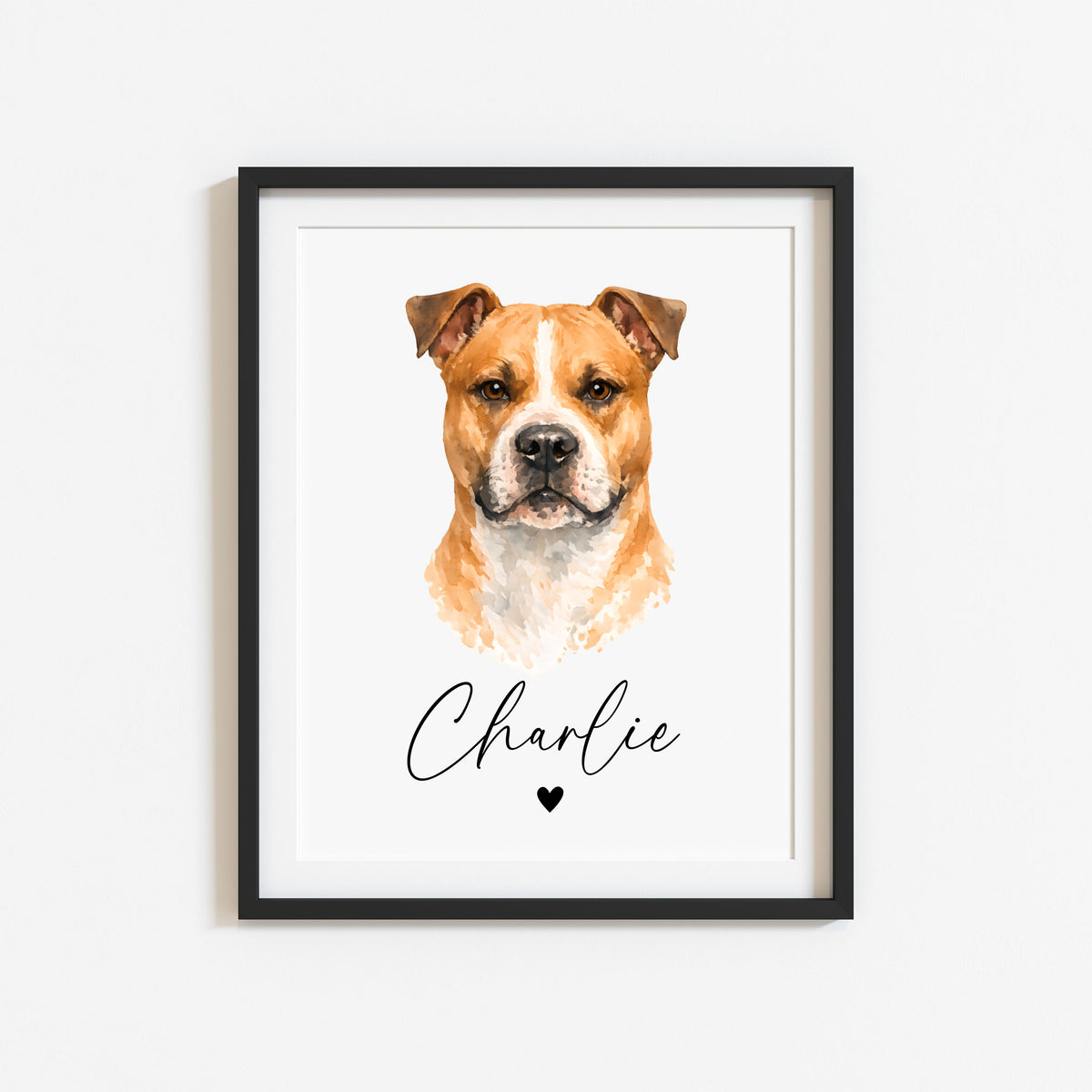 Personalised AmStaff Dog Print Custom Name Pet portrait watercolour unframed wall art poster