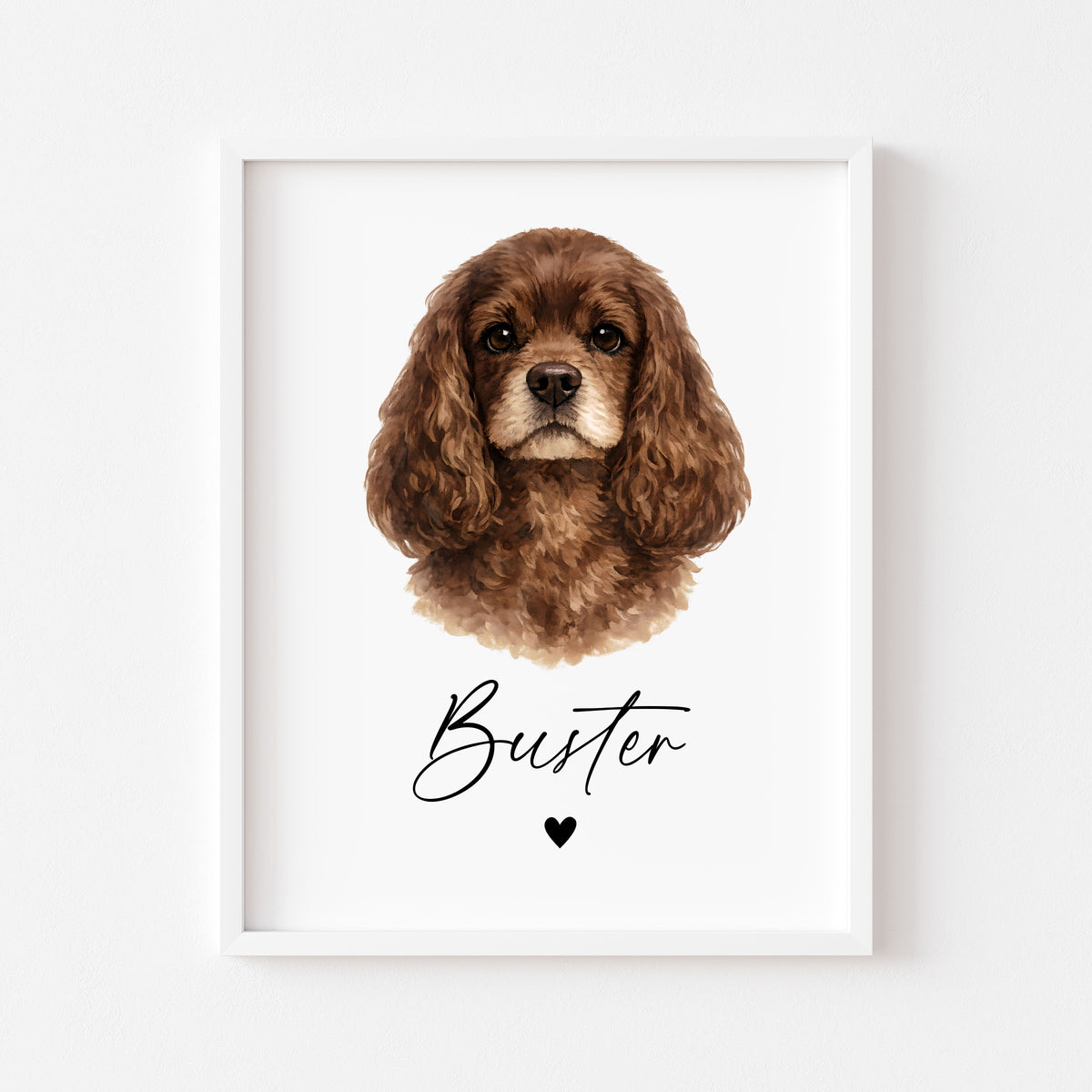 Personalised Cocker Spaniel Dog Print Custom Name Pet portrait watercolour unframed wall art