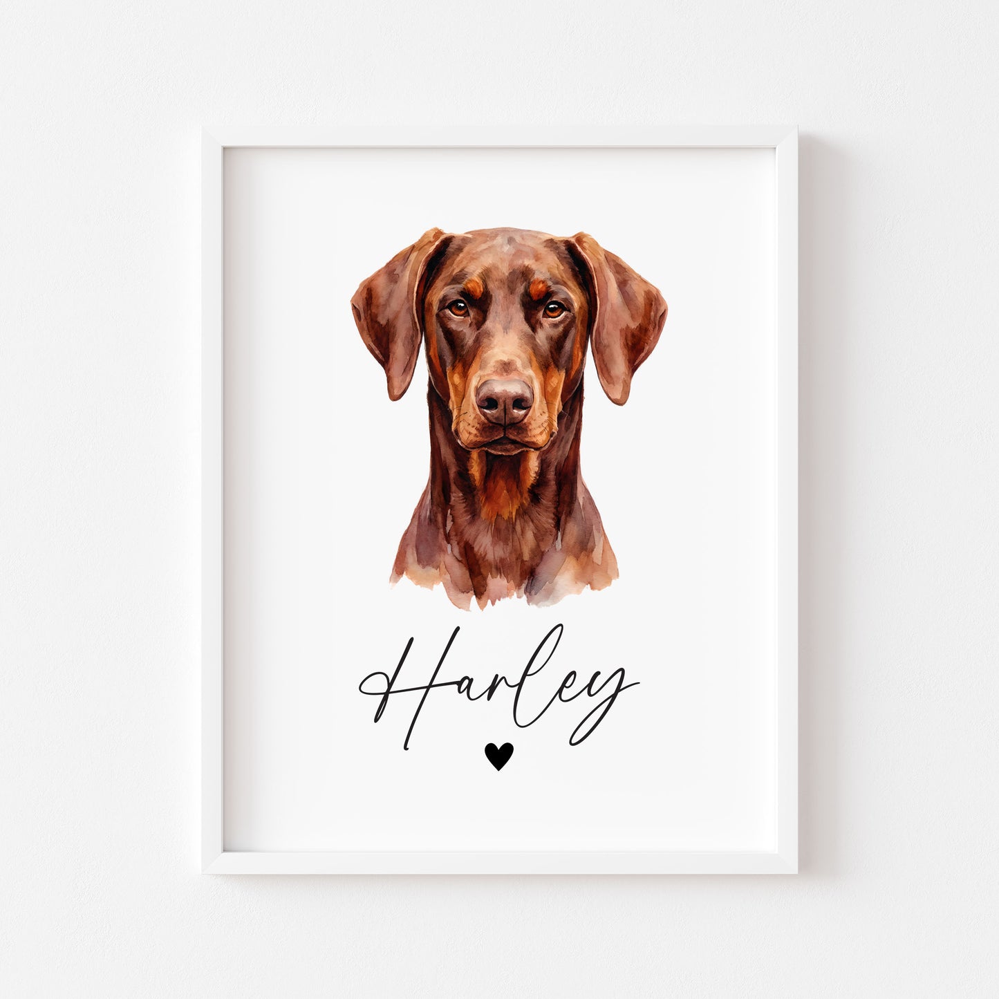 Personalised Doberman dog Print Custom Name Pet portrait - 4 options unframed wall art