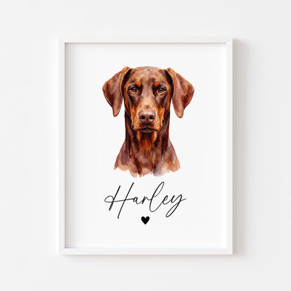 Personalised Doberman dog Print Custom Name Pet portrait - 4 options unframed wall art