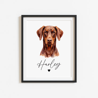 Personalised Doberman dog Print Custom Name Pet portrait - 4 options unframed wall art