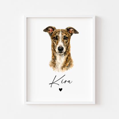 Personalised Grey Hound Print Custom Name Pet portrait - 4 colours, unframed wall art