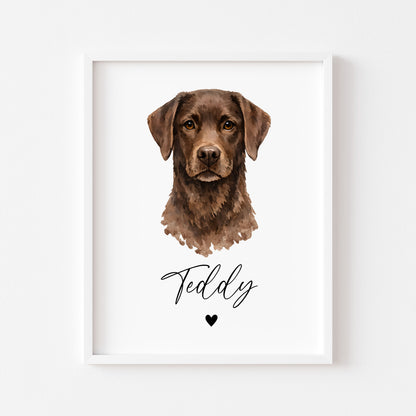 Personalised Labrador Retriever Print Custom Name Pet portrait - 3 colours, unframed wall art