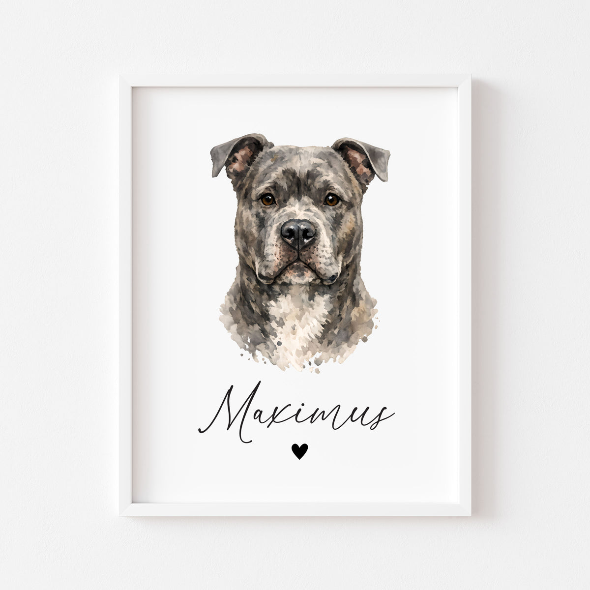 Personalised Pit bull Dog Print Custom Name Pet portrait watercolour unframed wall art poster