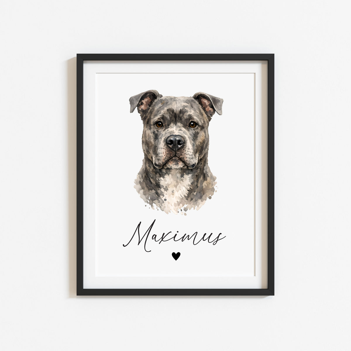 Personalised Pit bull Dog Print Custom Name Pet portrait watercolour unframed wall art poster