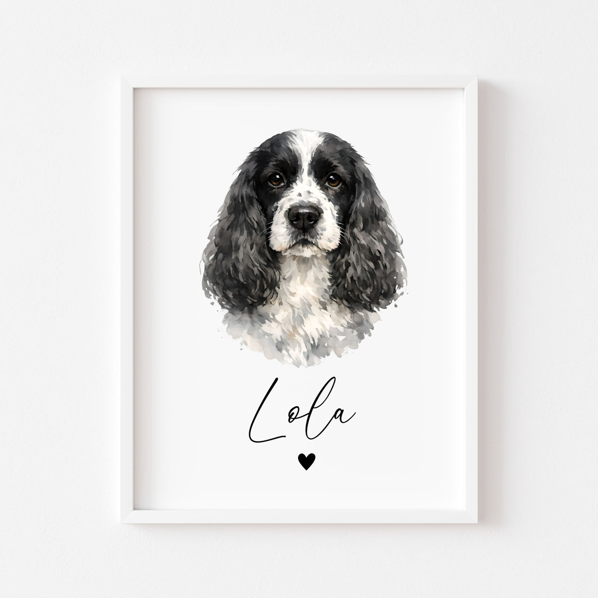Personalised Cocker Spaniel Dog Print Custom Name Pet portrait watercolour unframed wall art