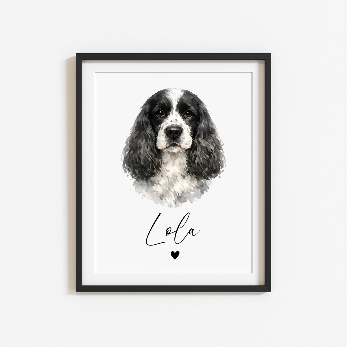 Personalised Cocker Spaniel Dog Print Custom Name Pet portrait watercolour unframed wall art