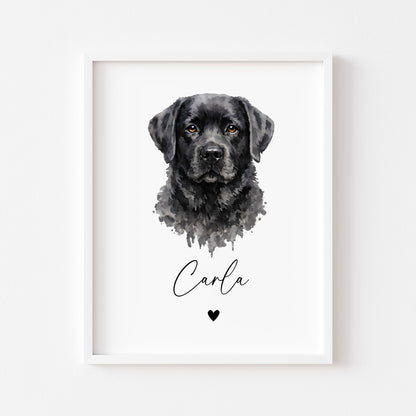 Personalised Labrador Retriever Print Custom Name Pet portrait - 3 colours, unframed wall art