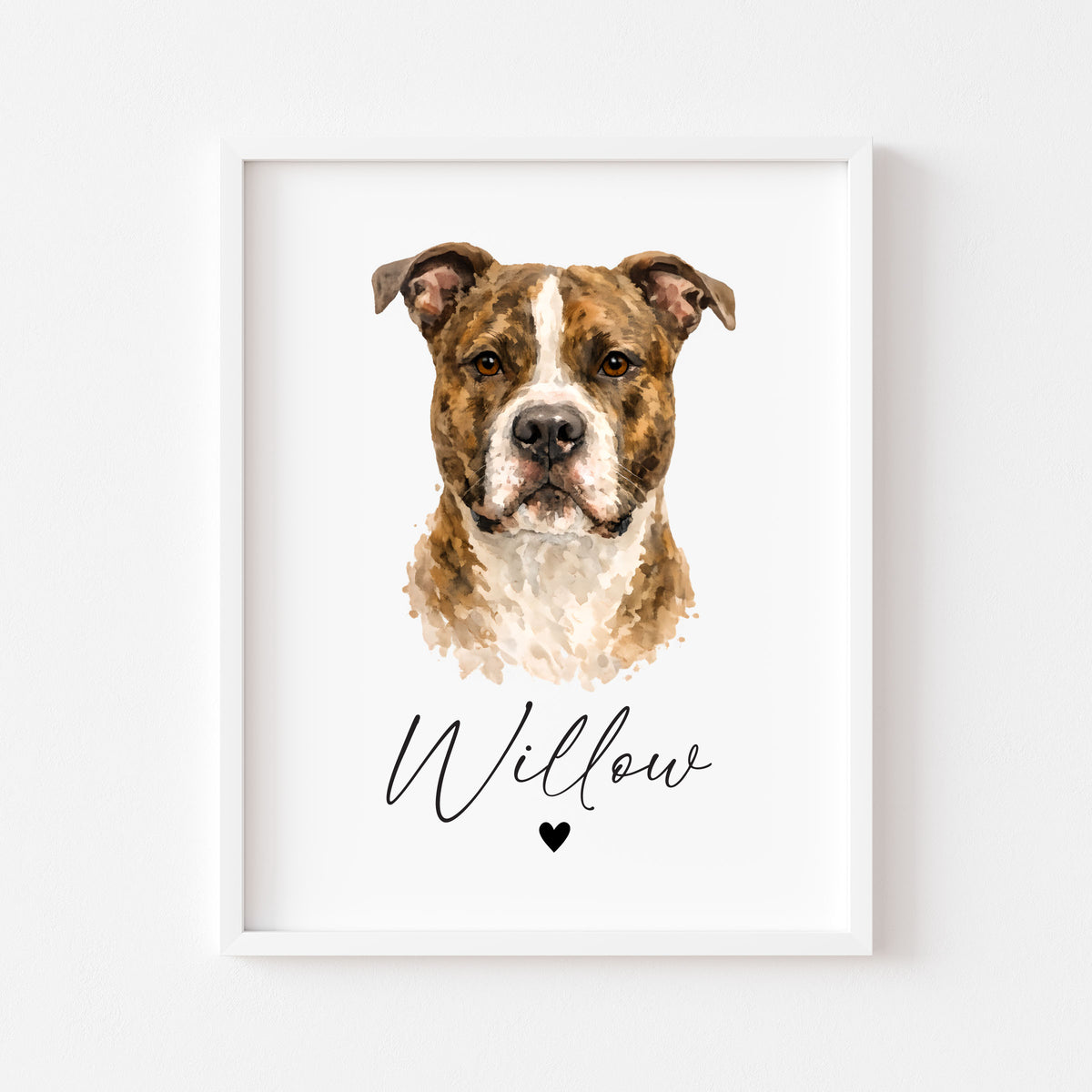 Personalised Pit bull Dog Print Custom Name Pet portrait watercolour unframed wall art poster