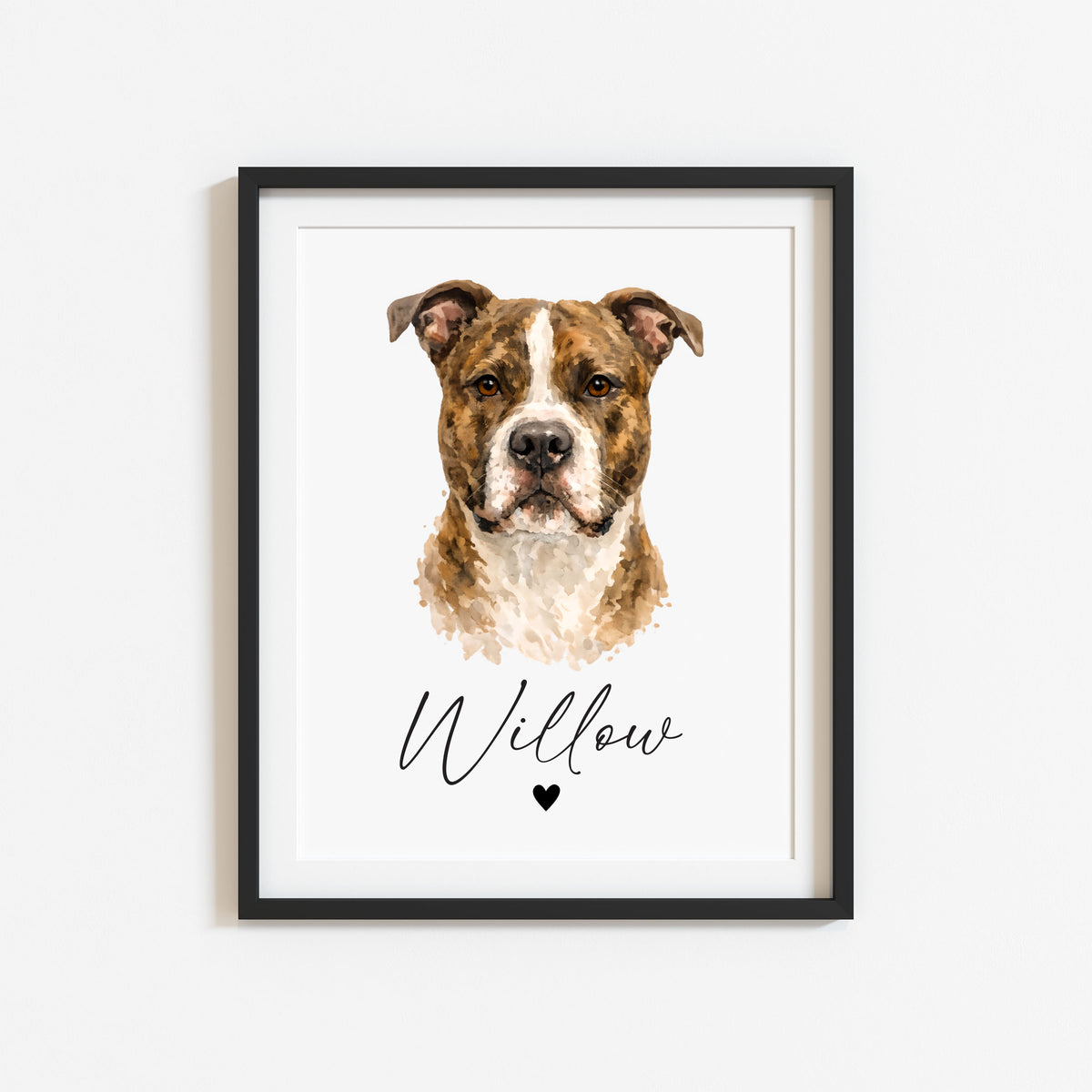 Personalised Pit bull Dog Print Custom Name Pet portrait watercolour unframed wall art poster
