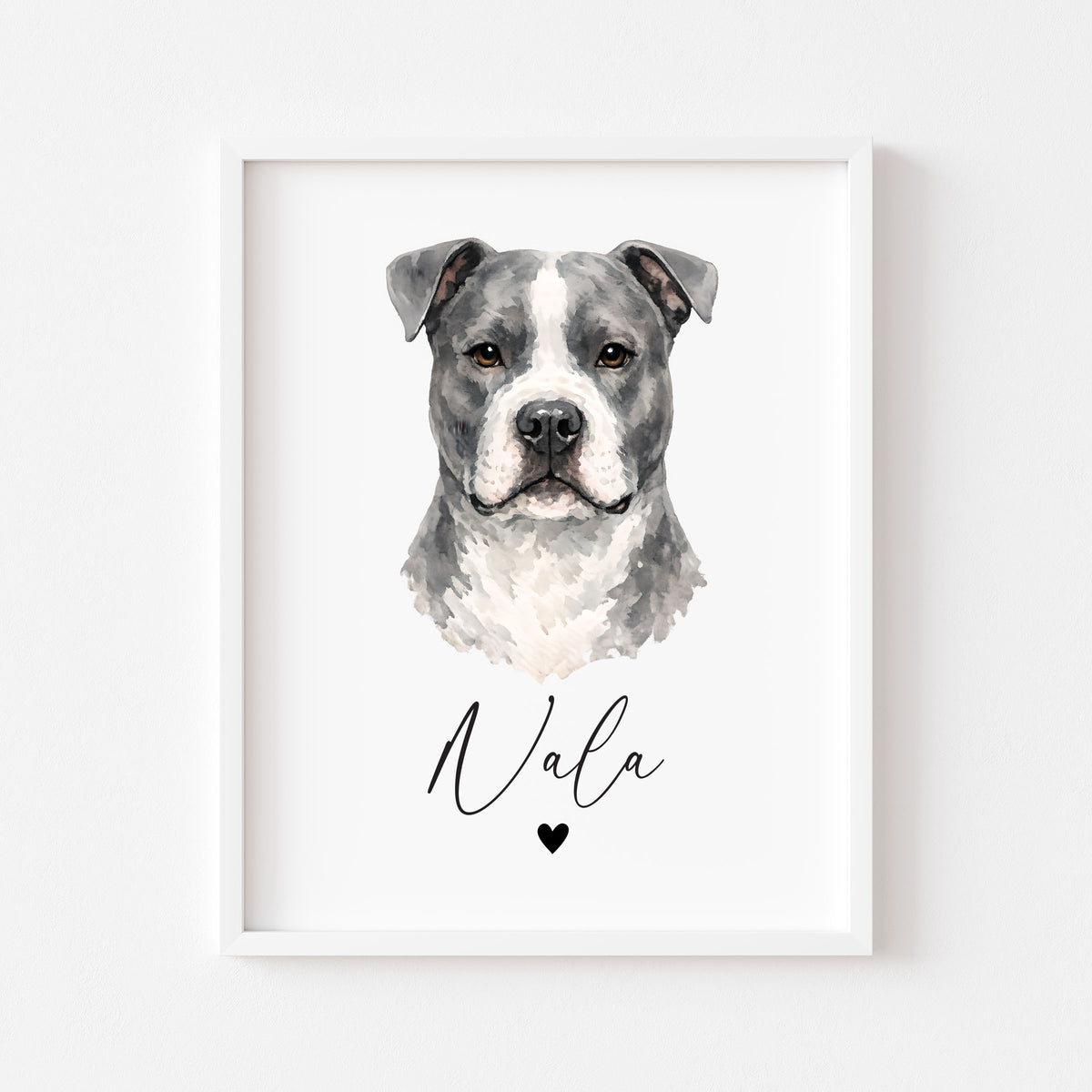Personalised Pit bull Dog Print Custom Name Pet portrait watercolour unframed wall art poster