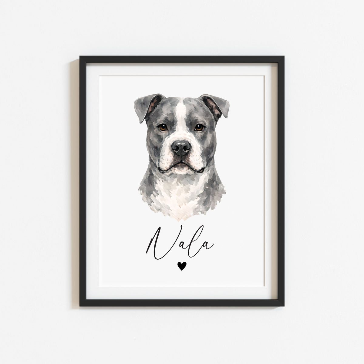 Personalised Pit bull Dog Print Custom Name Pet portrait watercolour unframed wall art poster