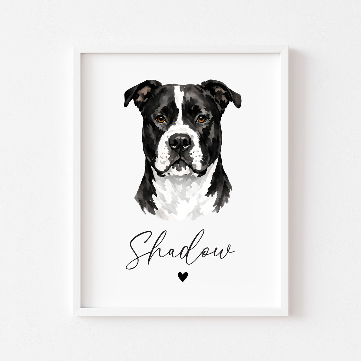 Personalised Pit bull Dog Print Custom Name Pet portrait watercolour unframed wall art poster