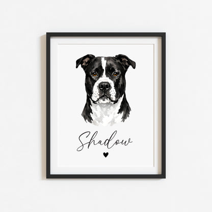Personalised Pit bull Dog Print Custom Name Pet portrait watercolour unframed wall art poster
