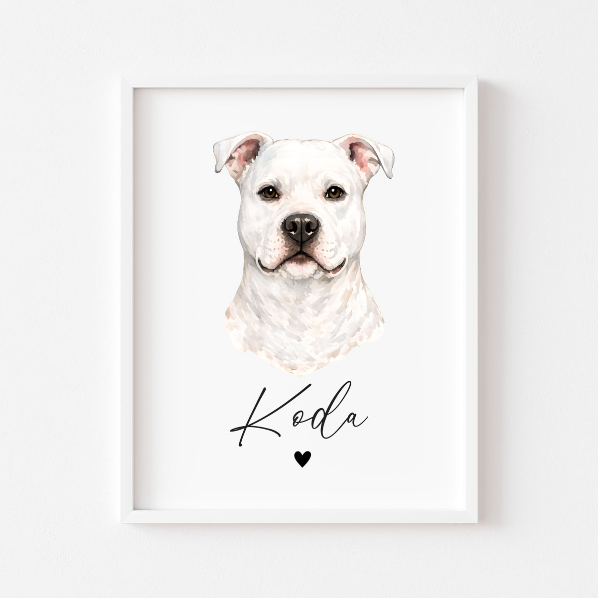 Personalised Pit bull Dog Print Custom Name Pet portrait watercolour unframed wall art poster
