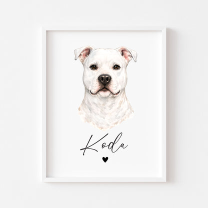 Personalised Pit bull Dog Print Custom Name Pet portrait watercolour unframed wall art poster