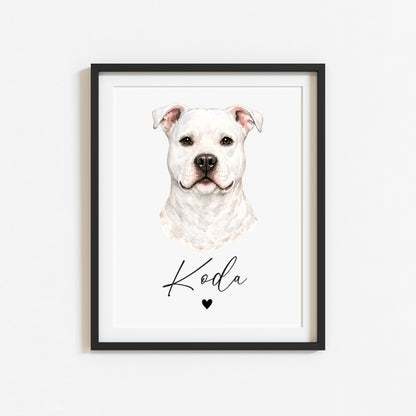 Personalised Pit bull Dog Print Custom Name Pet portrait watercolour unframed wall art poster