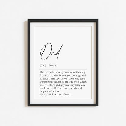 Dad Daddy Definition Print, Father's Day Gift, Birthday gift Unframed Wall Art