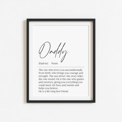 Dad Daddy Definition Print, Father's Day Gift, Birthday gift Unframed Wall Art