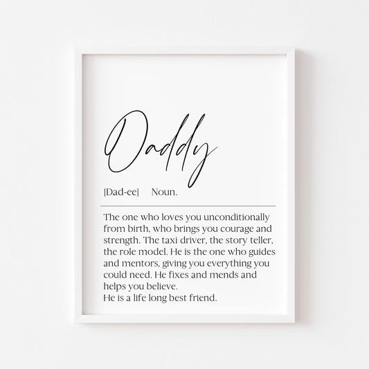 Dad Daddy Definition Print, Father's Day Gift, Birthday gift Unframed Wall Art