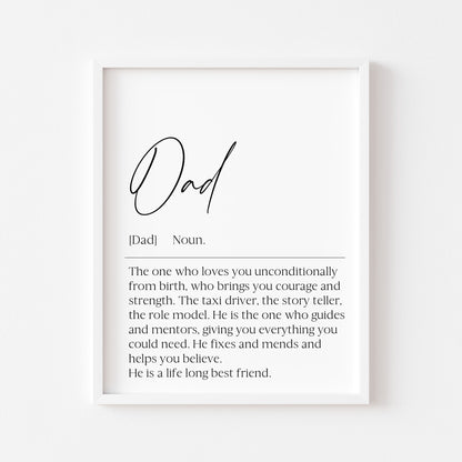 Dad Daddy Definition Print, Father's Day Gift, Birthday gift Unframed Wall Art