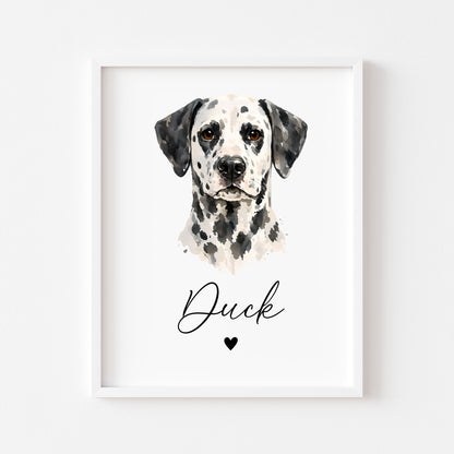 Personalised Dalmatian Dog Print Pet portrait watercolour unframed wall art poster