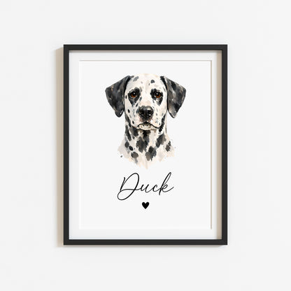 Personalised Dalmatian Dog Print Pet portrait watercolour unframed wall art poster
