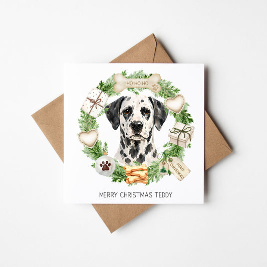 Personalised Dog Christmas card, Dalmatian custom pet name xmas card with envelope