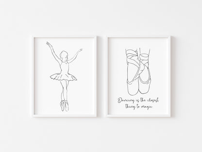 Ballet Dancing prints, line drawing ballet dancer girls Wall Art (unframed)