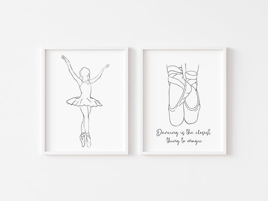 Ballet Dancing prints, line drawing ballet dancer girls Wall Art (unframed)