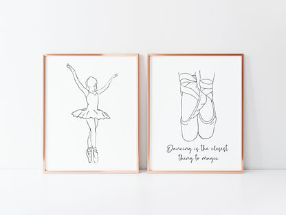 Ballet Dancing prints, line drawing ballet dancer girls Wall Art (unframed)