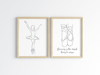 Ballet Dancing prints, line drawing ballet dancer girls Wall Art (unframed)