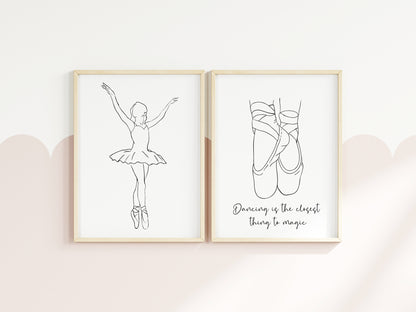 Ballet Dancing prints, line drawing ballet dancer girls Wall Art (unframed)