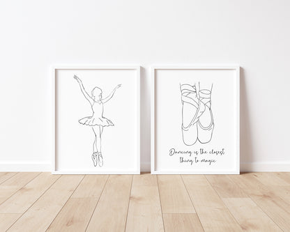 Ballet Dancing prints, line drawing ballet dancer girls Wall Art (unframed)
