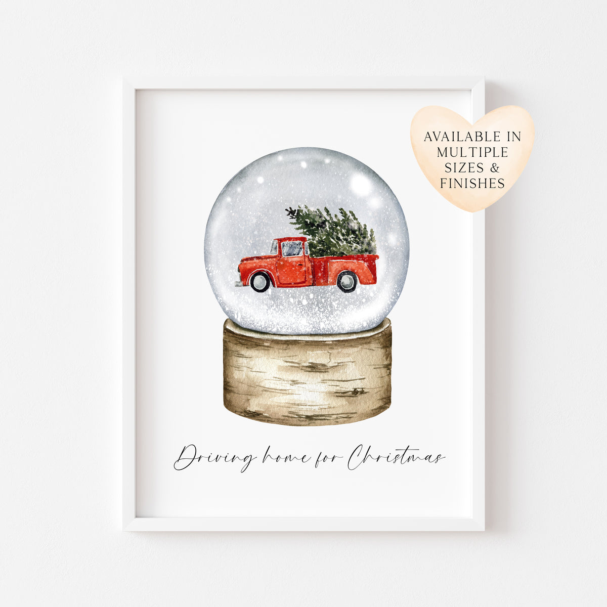 Driving home for Christmas watercolour red truck snow globe seasonal unframed wall art poster print