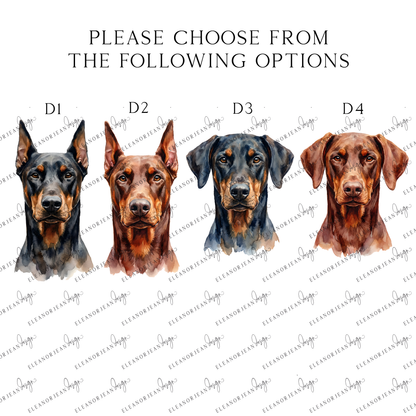 Personalised Doberman dog Print Custom Name Pet portrait - 4 options unframed wall art