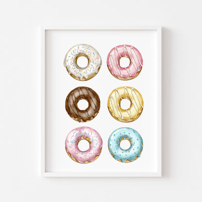 Doughnut Donut watercolour colourful bakery kitchen unframed wall art poster print, kitchen decor, kitchen accessories, kitchen art signs